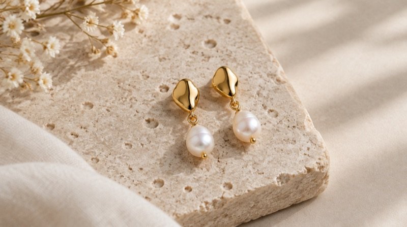 Gouden oorbellen met parel